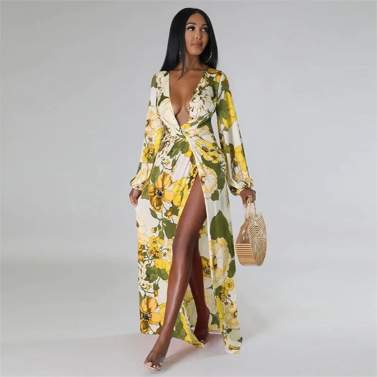 Fitted Long Sleeve Summer Maxi Dress, Long Sleeve Floral Print Dress For Beachwear, Fitted Long Sleeve Beach Dress For Spring, Maxi Length Beach Dress For Brunch, Fitted Dress For Brunch During Beach Season, Dresses For Brunch During Beach Season, Beach Maxi Dress For Brunch, Fitted Long Dresses For Beach Season, Long Summer Dresses For Brunch