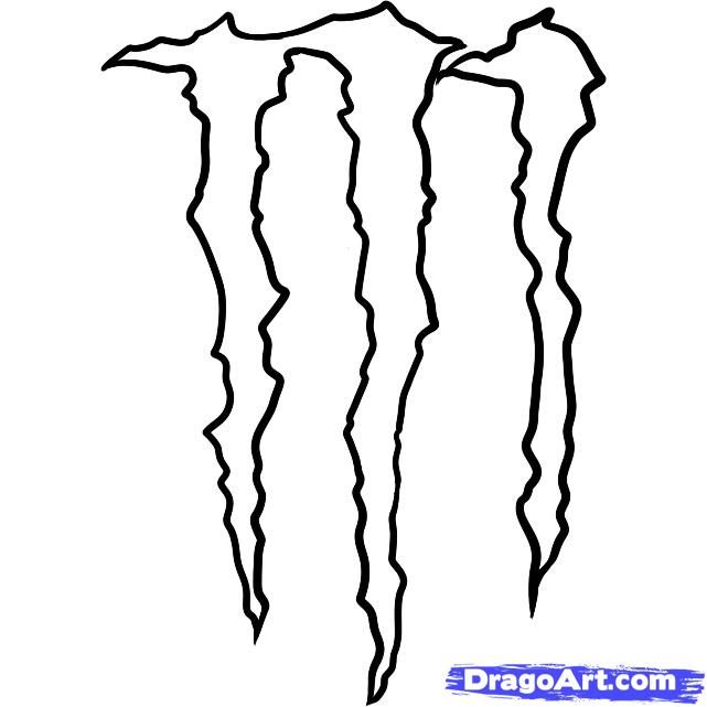 the monster logo is drawn in black ink on a white background, it appears to be made from scratchsticks