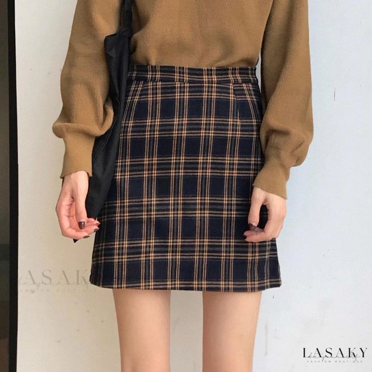 Lasaky - Stylish Black Plaid Pencil Skirt with Grid Pattern - Hip-hugging Short Skirt Korean Street Wear, Summer Mini Skirt, Harajuku Outfits, Plaid Pencil Skirt, Stylish Skirts, A Line Mini Skirt, Plaid Mini Skirt, Plaid Skirt, Summer Skirts