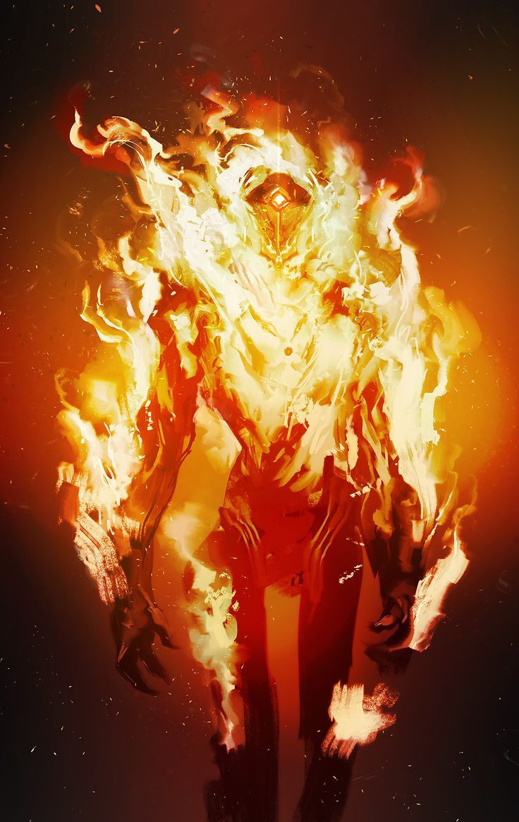 a man with fire on his face and arms