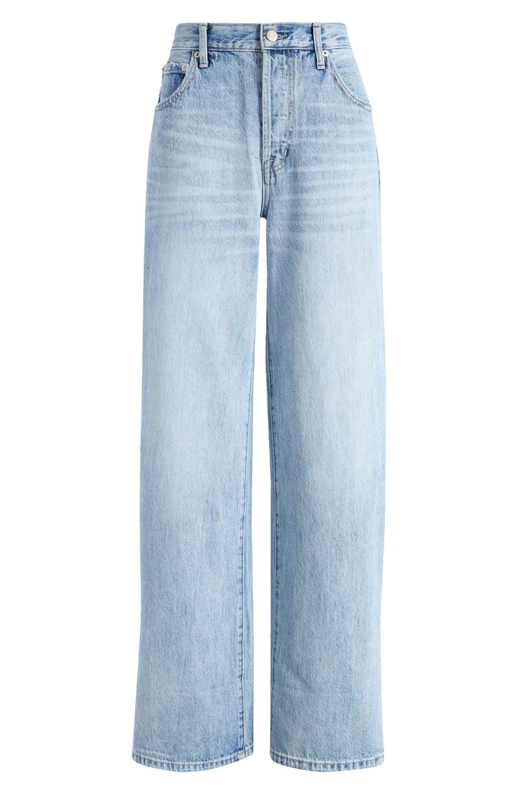 These rigid jeans are crafted from nonstretch denim with a high waist and straight legs for a modern silhouette. 26 1/2" inseam; 10" leg opening; 13" front rise; 15" back rise (size 29) Zip fly with button closure Five-pocket style 100% cotton Machine wash, dry flat Imported Straight Fit Wide Leg Jeans With Belt Loops, Chic Light Wash Straight Leg Jeans, Chic Medium Wash Straight Leg Cropped Jeans, Chic Straight Leg Cropped Jeans In Medium Wash, Modern Rigid Denim Cropped Bottoms, Modern Cropped Rigid Denim Bottoms, Modern Cropped Jeans With Five Pockets In Rigid Denim, Modern Cropped Jeans In Rigid Denim, Modern Denim Blue Straight Leg Cropped Jeans