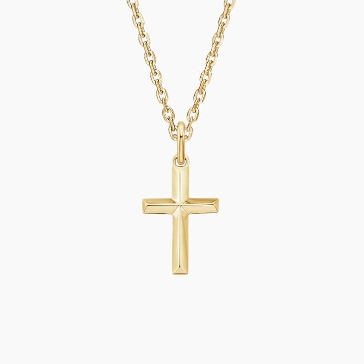 Homme Cross Pendant Necklace - 14K Yellow Gold. Unique beveled edges add a design-forward feel to this meaningful cross pendant. 
 
 Homme, our unique men's line, is a signature design collection united by handsome bevels that modernize traditional masculine silhouettes with sleek, high polish edges. Wedding Band Guide, Ring Style Guide, Tacori Engagement Rings, Wedding Band Styles, Diamond Earrings Design, Trending Engagement Rings, Heart Engagement Rings, Detailed Necklace, Ring Trends