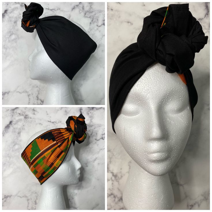 Two way African Print Headwrap  Two way headraps can be worn multiple ways with either print showing.  Size: 58 in x 4.5 in ALL SALES ARE FINAL Black Headwrap For Summer Beach Days, Bohemian Black Turban One Size Fits Most, Bohemian Style One Size Headwrap, Black One Size Headwrap For Summer, Casual Black Headband Turban, One Size Black Headwrap For Beach, Black Bohemian Headwrap For Summer, Black Bohemian Headwrap In Headband Style, Casual Black Turban Headband