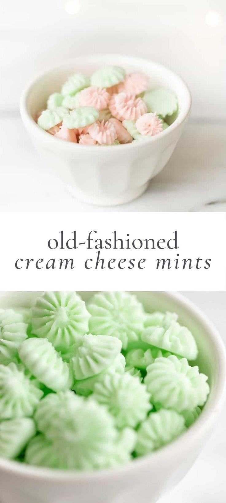 two bowls filled with green and pink desserts on top of a white countertop