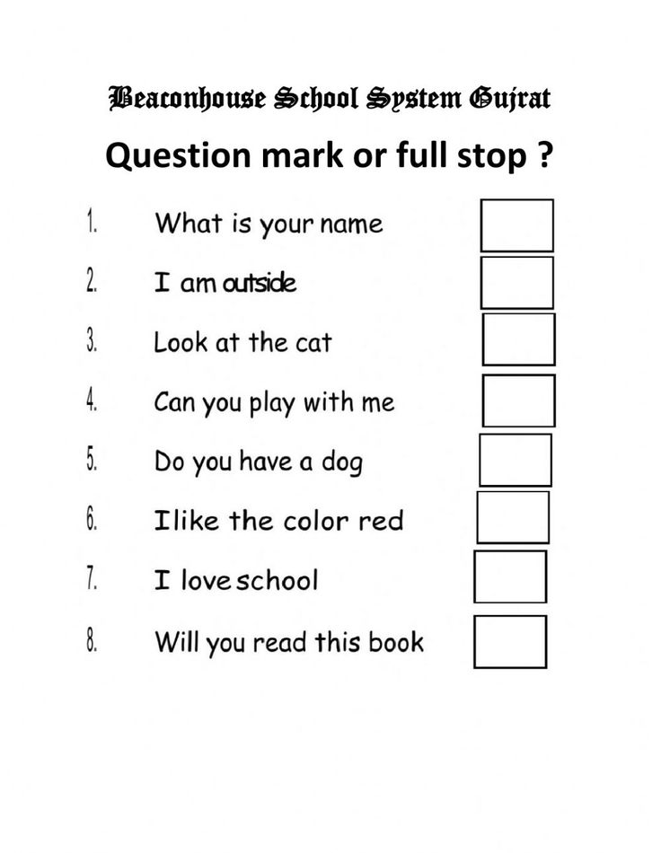 question mark or full stop? worksheet for grade 1 - 2 students to practice reading