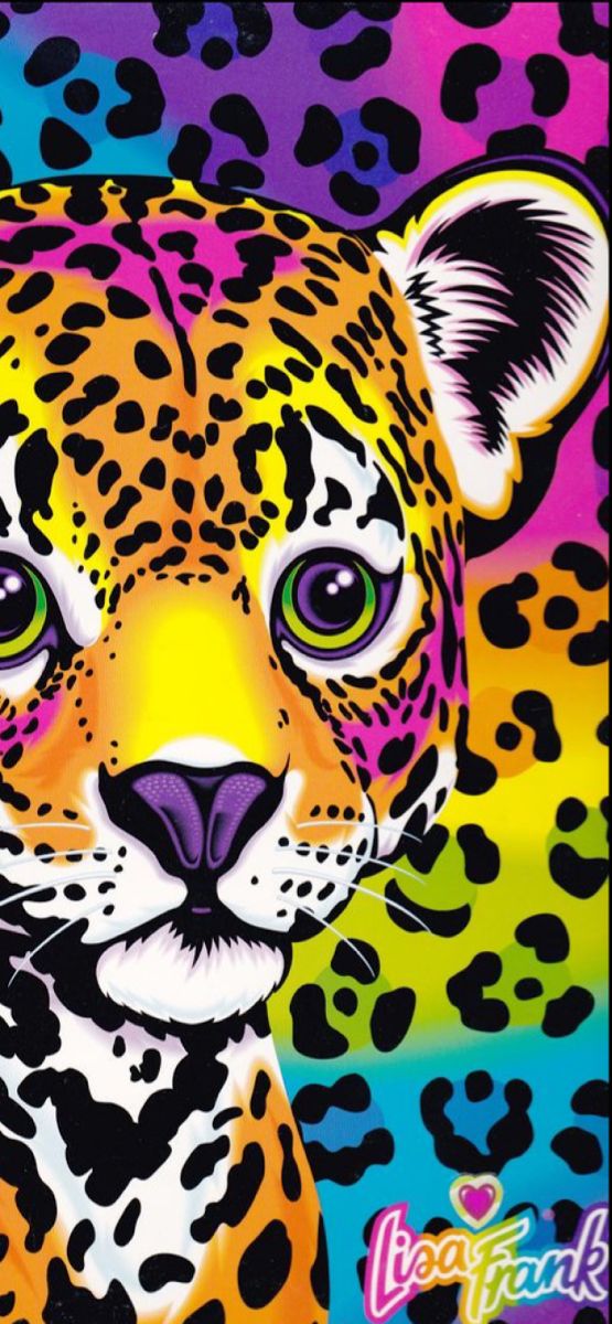 a painting of a leopard on a multicolored background