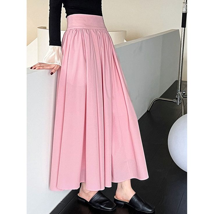 Fabric: 90% nylon + 10% spandex

Size: S, M, L

Multiple Color Selections: Pink

Skirt Type: Pleated Skirt

Season: Spring, Fall, Summer, Non-stretch Full Maxi Skirt, Non-stretch Long Pink Skirt, Solid Color Flowy Skirted Bottoms, Solid Non-stretch Lined Maxi Skirt, Non-stretch Lined Maxi Skirt, High Waist Non-stretch Solid Color Skirt, Fitted Solid Color Maxi Skirt For Spring, High Waist Gathered Skirt, Non-stretch Gathered Skirt For Spring