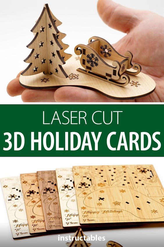 laser cut 3d holiday cards with christmas tree and sleigh