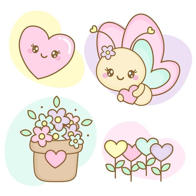 some cute little angels with flowers and hearts in their hands, one is holding a flower pot