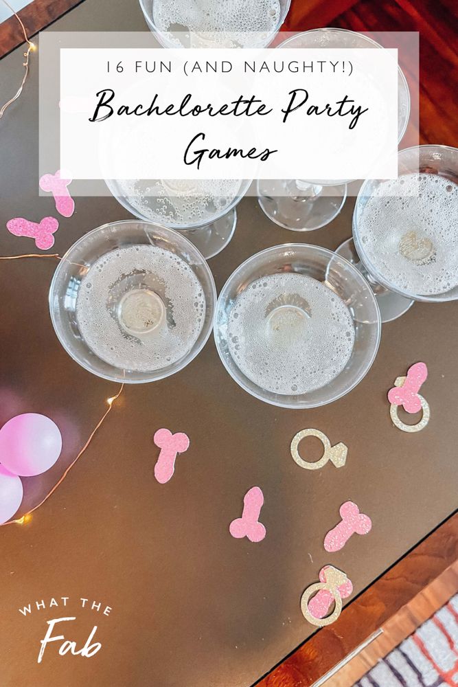 bachelor party games with champagne glasses and confetti on the table in front of them