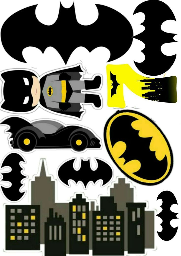 batman car and bat symbol cutouts are shown in black, yellow and gray colors