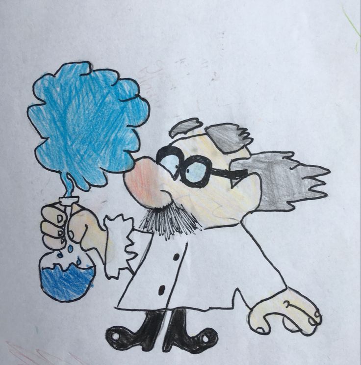 a child's drawing of a scientist holding a flask