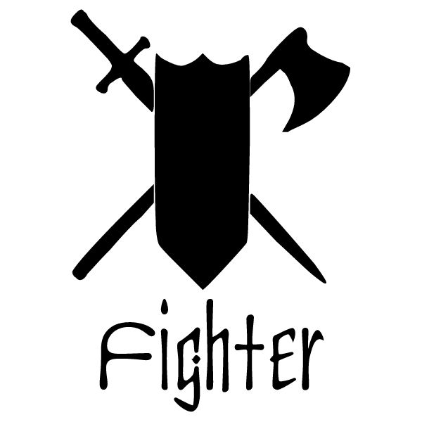 a black and white logo with two crossed swords on top of the word, fighter