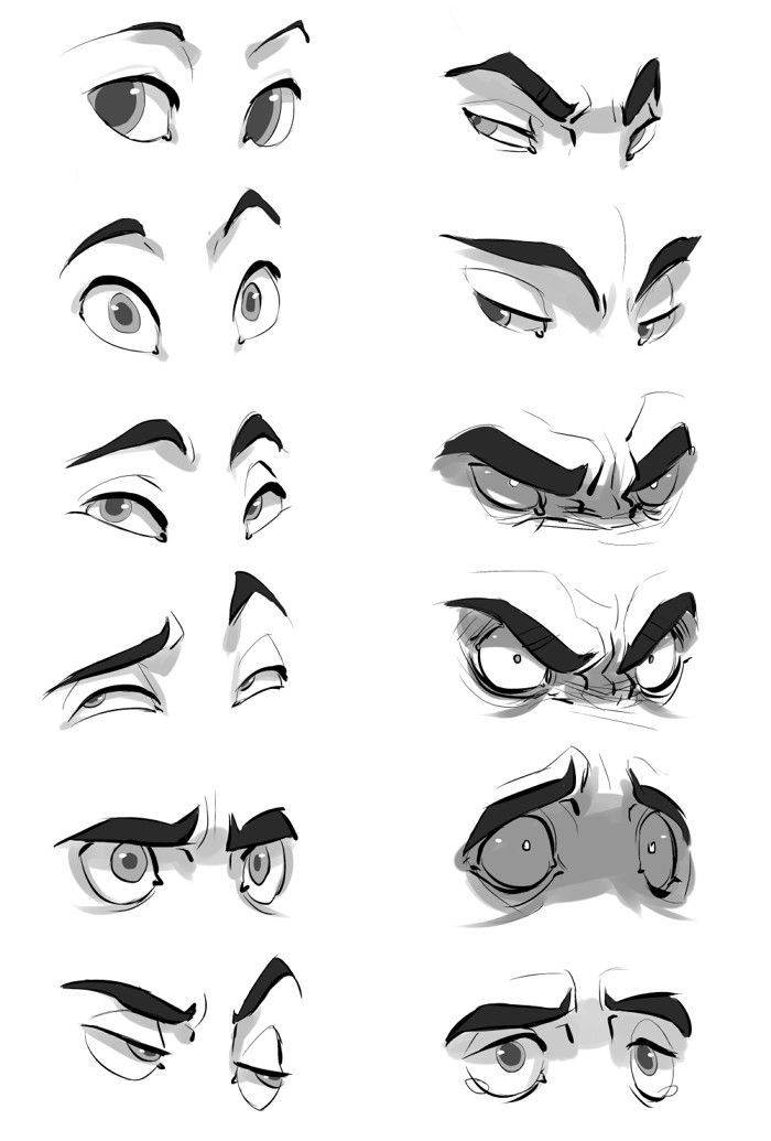 an animation character's eyes are shown with different angles and shapes, including the eyelid