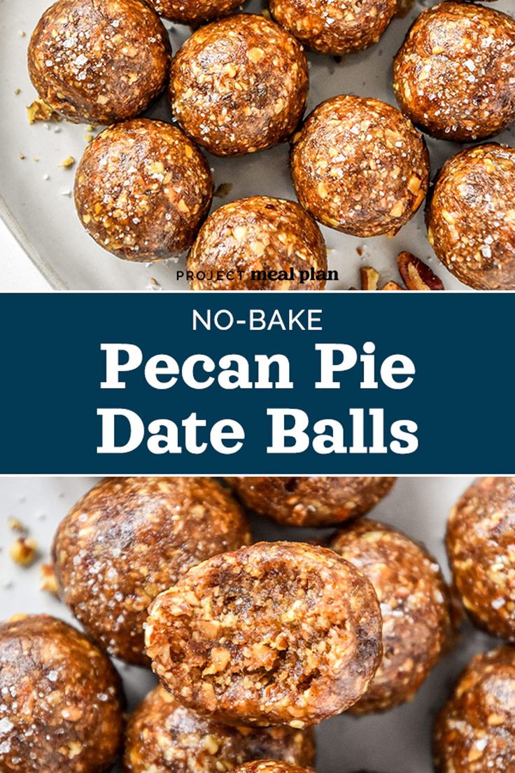 no bake pecan pie date balls on a plate