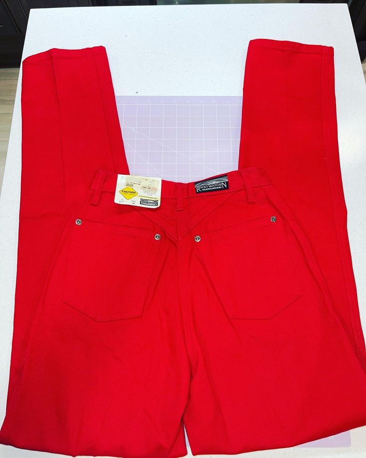 "Rockie jeans. NWT. Excellent condition. Perfect color  Waist: 24/25\" Hip: 18\" Rise: 12\" Inseam: 34\"" Red High Waist Cotton Jeans, Red High Rise Jeans With Pockets, Red High-rise Jeans For Spring, Casual High Rise Red Jeans, Red High Rise Jeans For Spring, High Rise Red Jeans For Spring, Casual Red High-rise Jeans, Casual Red High Rise Jeans, Red High Waist Jeans With Five Pockets