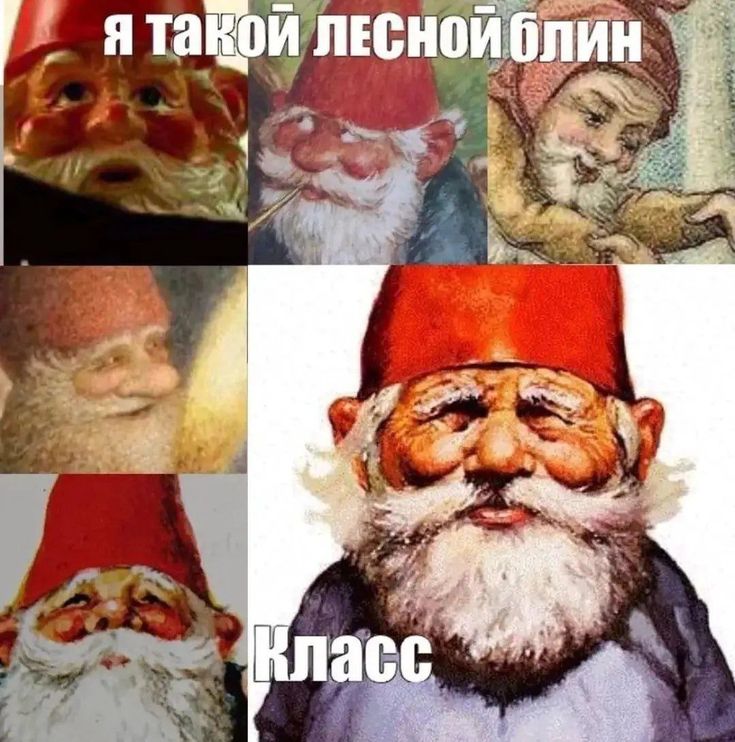 an image of gnomes with different expressions on their faces in russian and english language