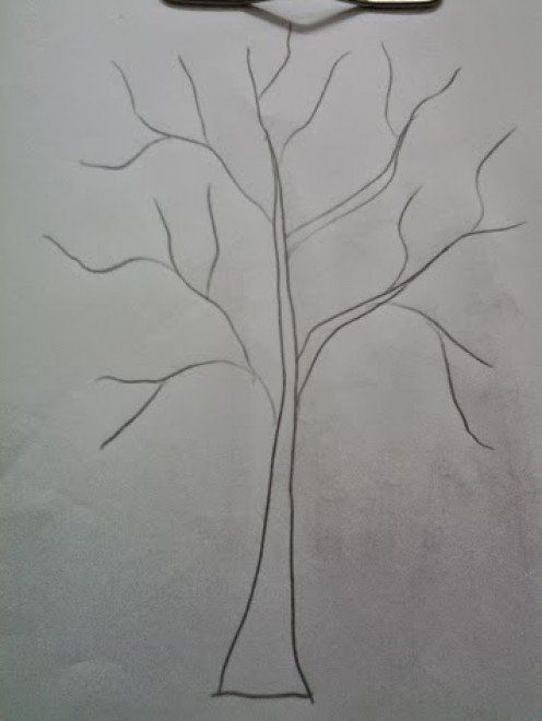 a drawing of a tree with glasses on it's head and the branches are bare