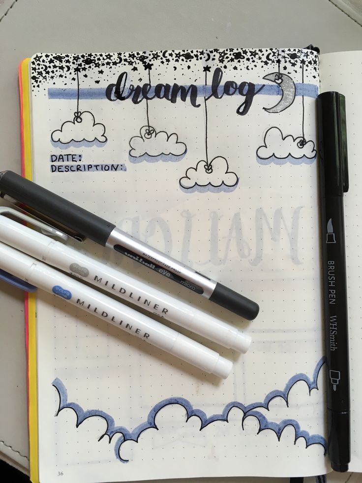 two pens are sitting on top of an open notebook with the word dreamlog written in it