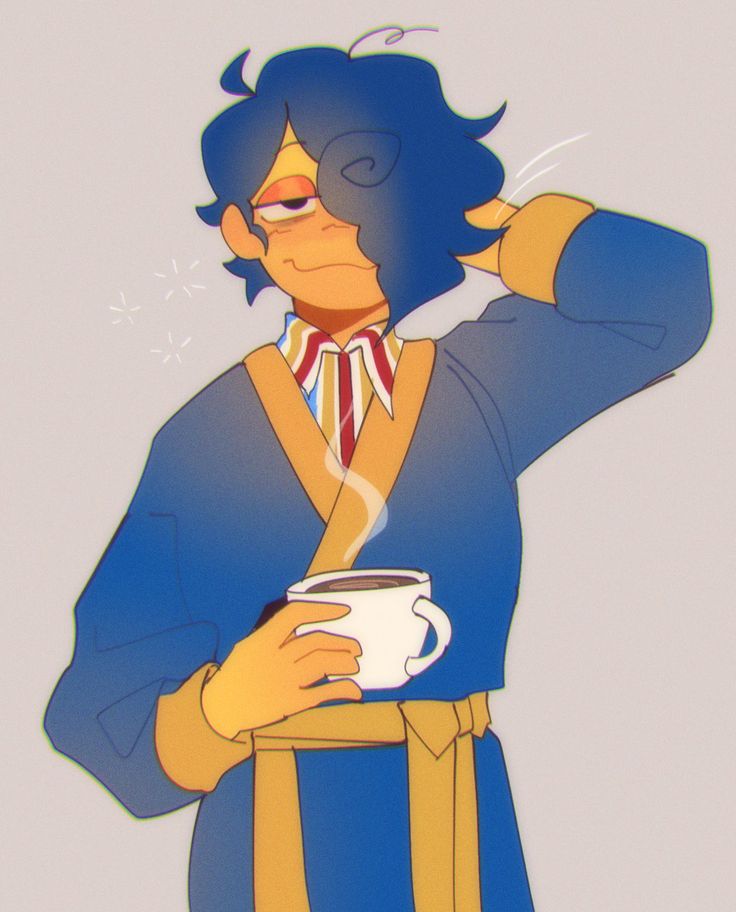 a cartoon character holding a coffee cup