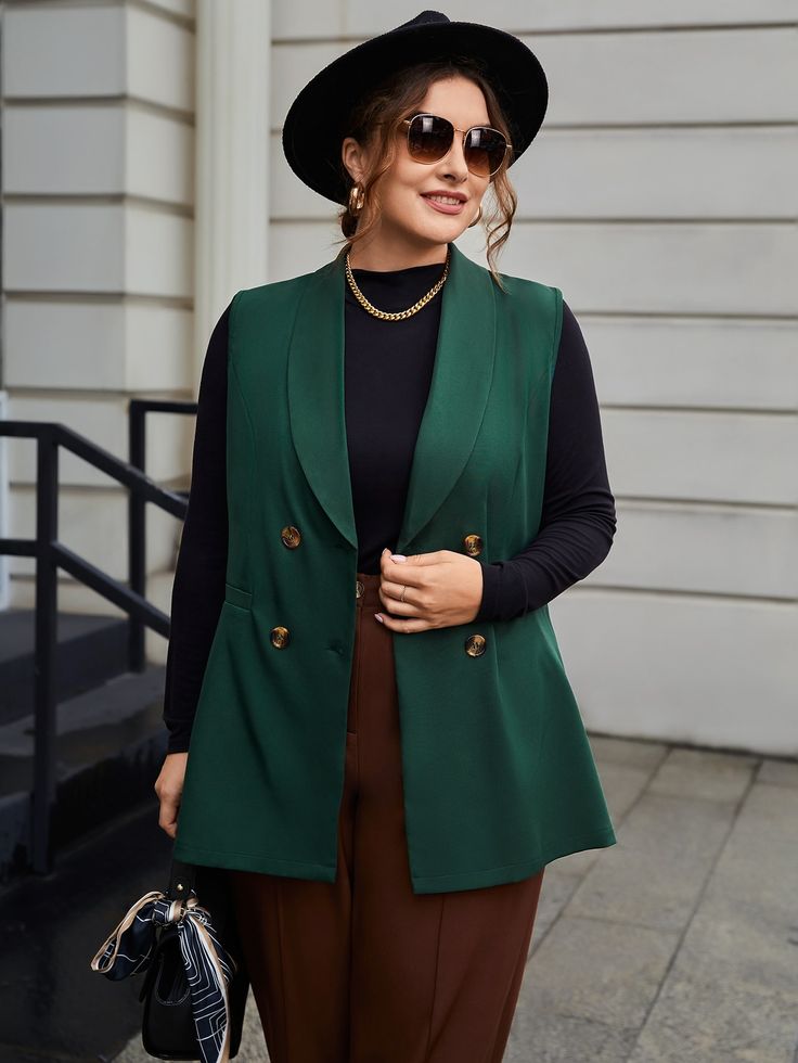 Cardigan Office Outfit, Sleeveless Blazer Outfit, Green Cardigan Outfit, Outfit Tutorial, Olive Clothing, Plain Vest, Maxi Design, Outfit Plus Size, Fancy Frocks