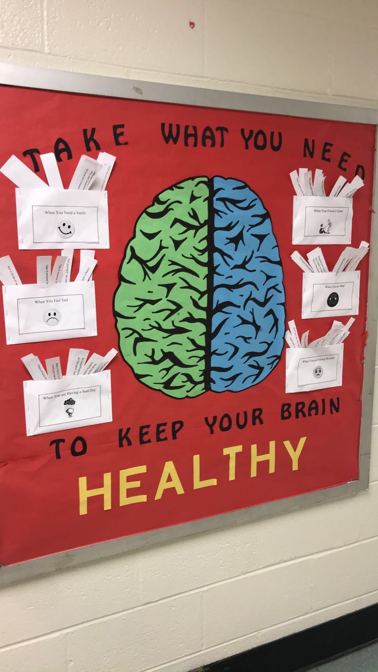 a bulletin board with the words take what you need to keep your brain healthy on it