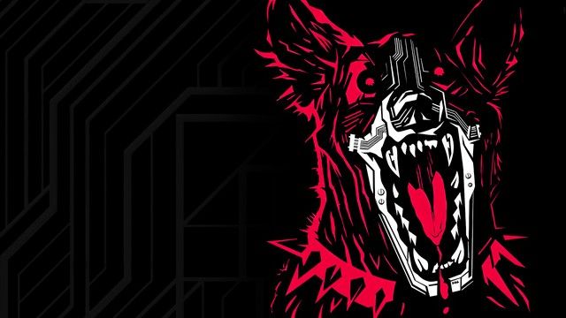 an animal with its mouth open on a black and red background that is made up of lines