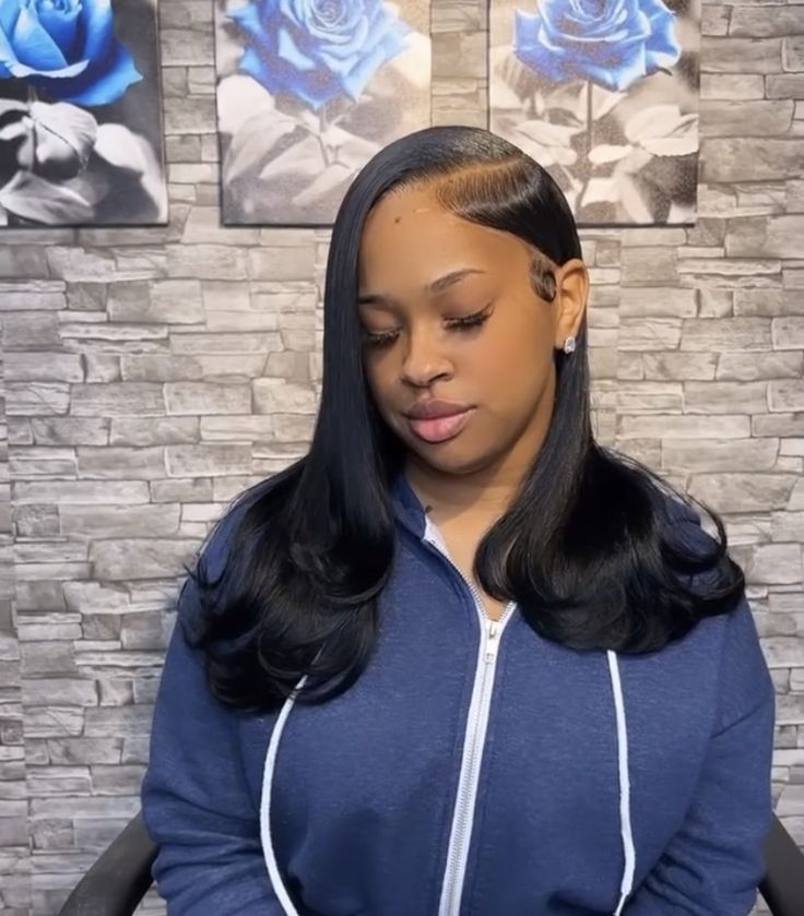 Side Part Medium Length Hair Black Women, Side Part With Bumped Ends, Side Part Bumped Ends, Medium Length Side Part Hair, Deep Side Part Sew In, Bday Hairstyles Ideas, Cute Quick Weave Hairstyles, Short Side Part, Side Part Quick Weave