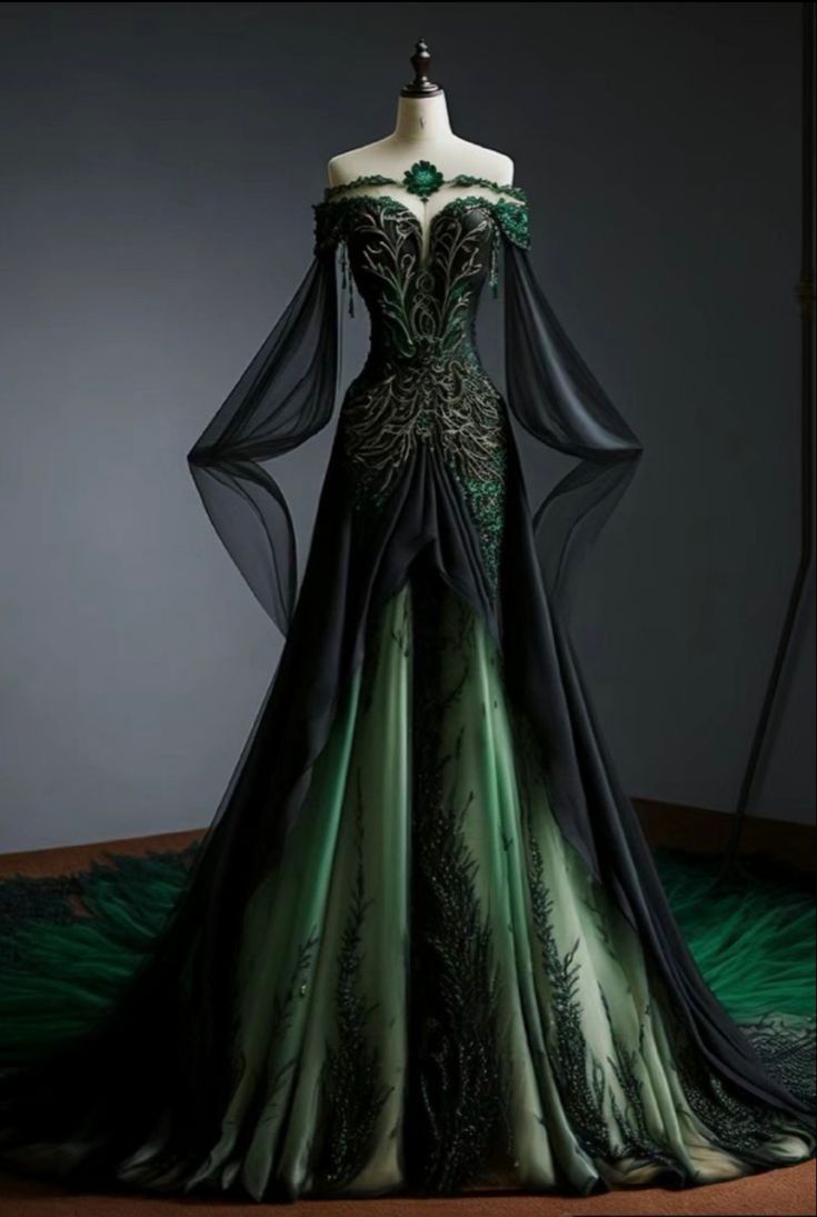 Green Wedding Dresses, Enchanting Wedding, Chique Outfits, Fantasy Dresses, Dress Design Sketches, Prom Dress Inspiration, Fantasy Gowns, Pretty Prom Dresses, Fairytale Dress