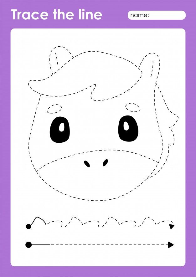 trace the line to draw a cartoon cow's face with dotted lines and dots