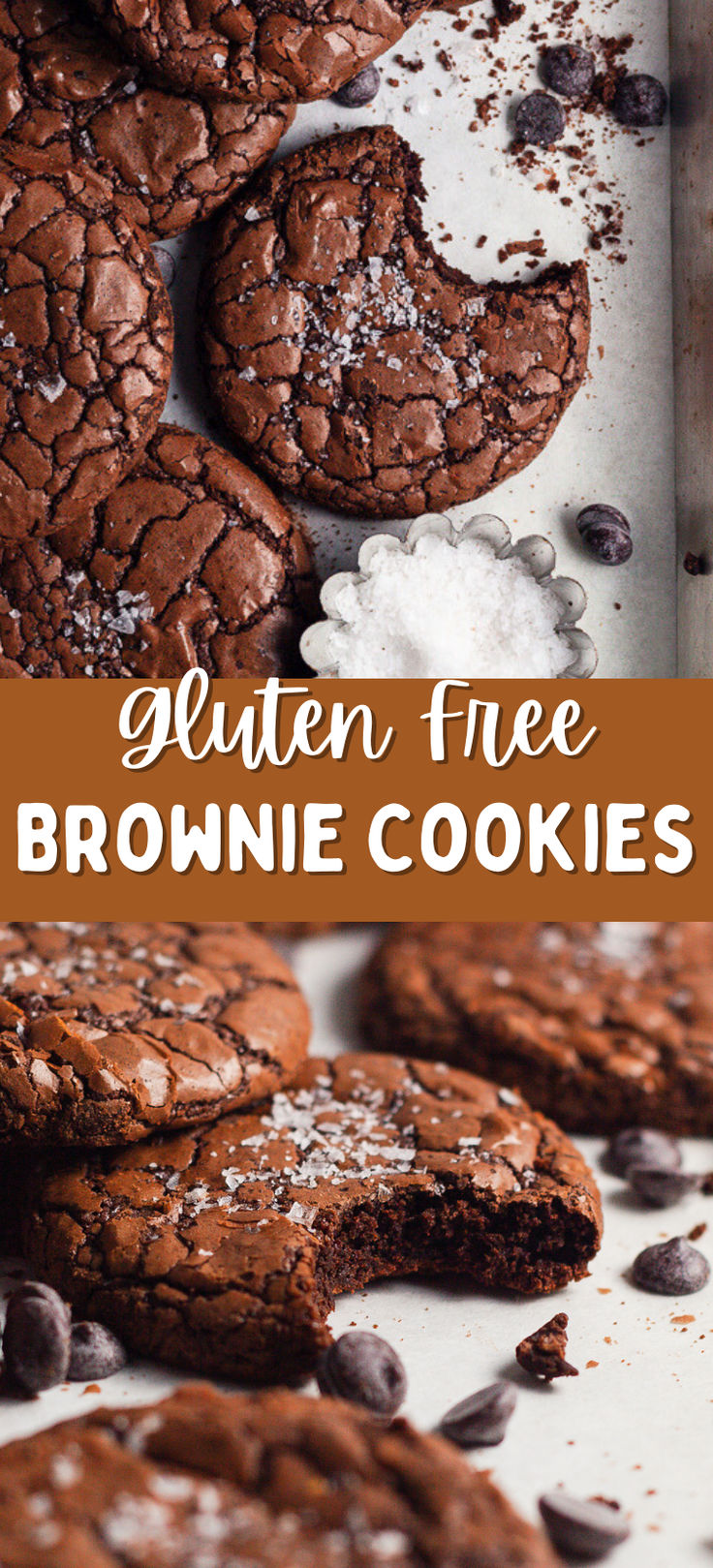 gluten free brownie cookies with chocolate chips and sea salt