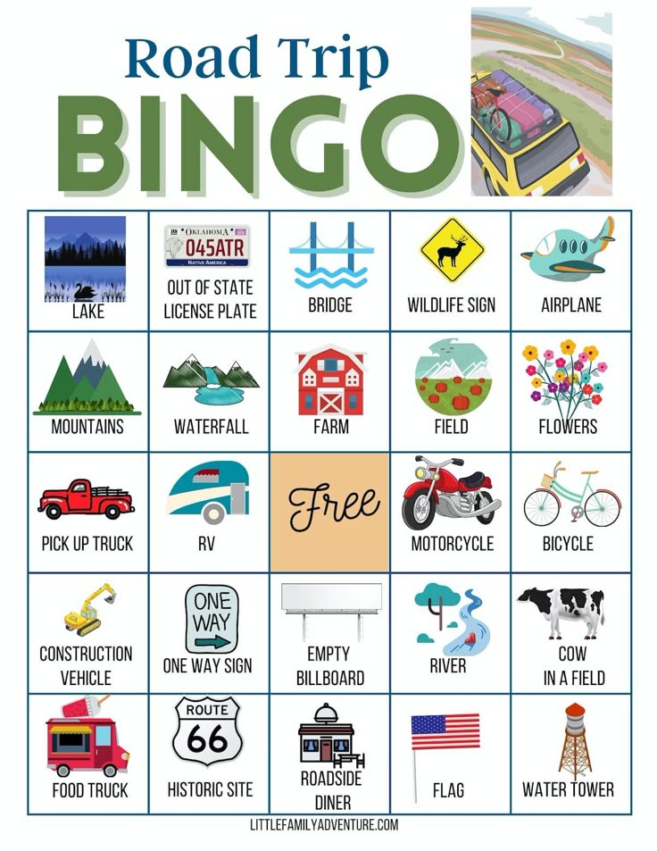 the road trip bingo game is shown