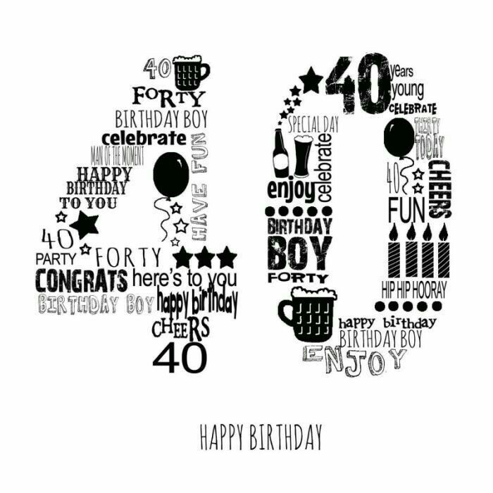 the number forty birthday card is made up of black and white typograms