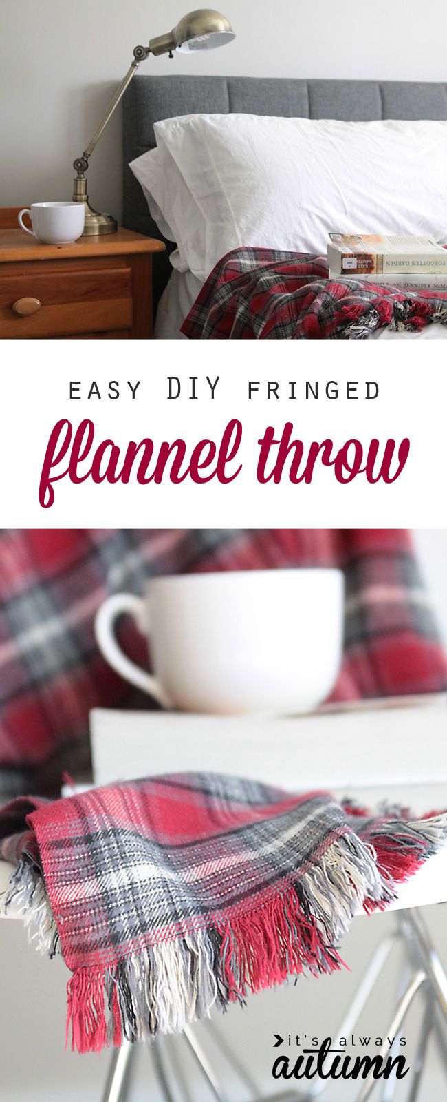 an easy diy fringed flannel throw is the perfect way to add color and texture to any room in your home