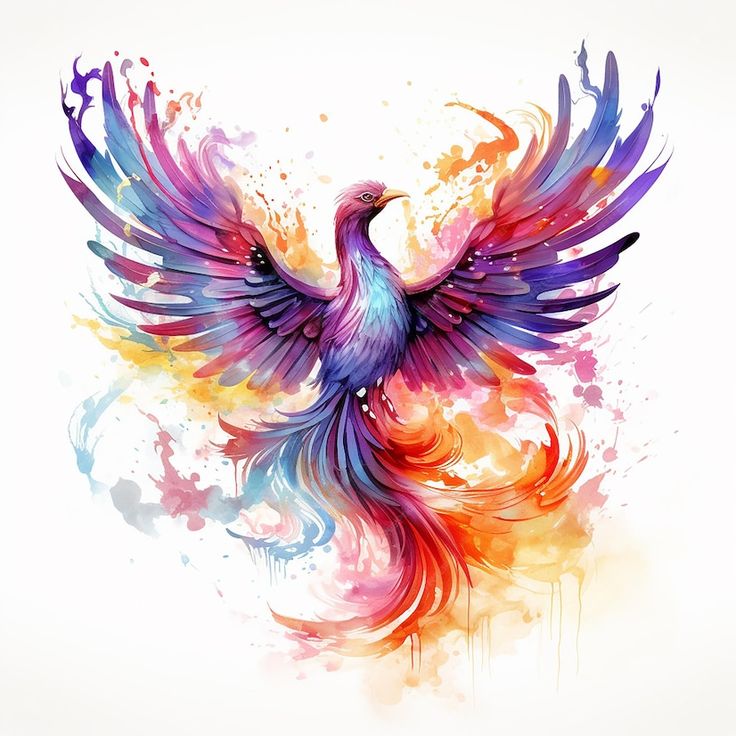 the colorful bird is painted with watercolors on it's wings and tail