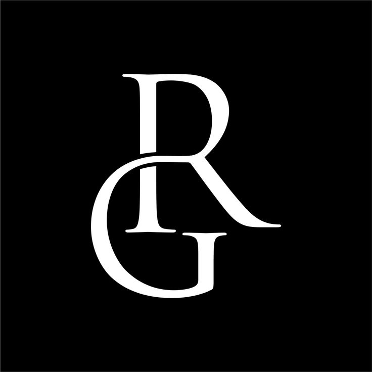 the letter r and g on a black background with white letters that spell it out