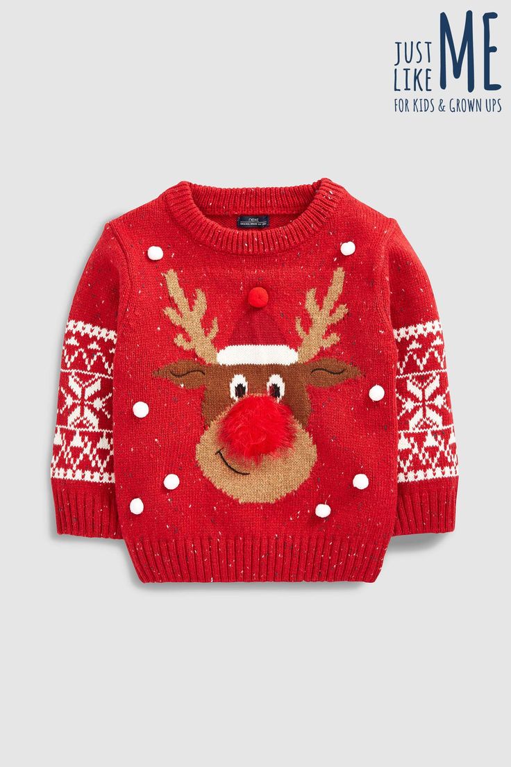 a red sweater with reindeer head on it