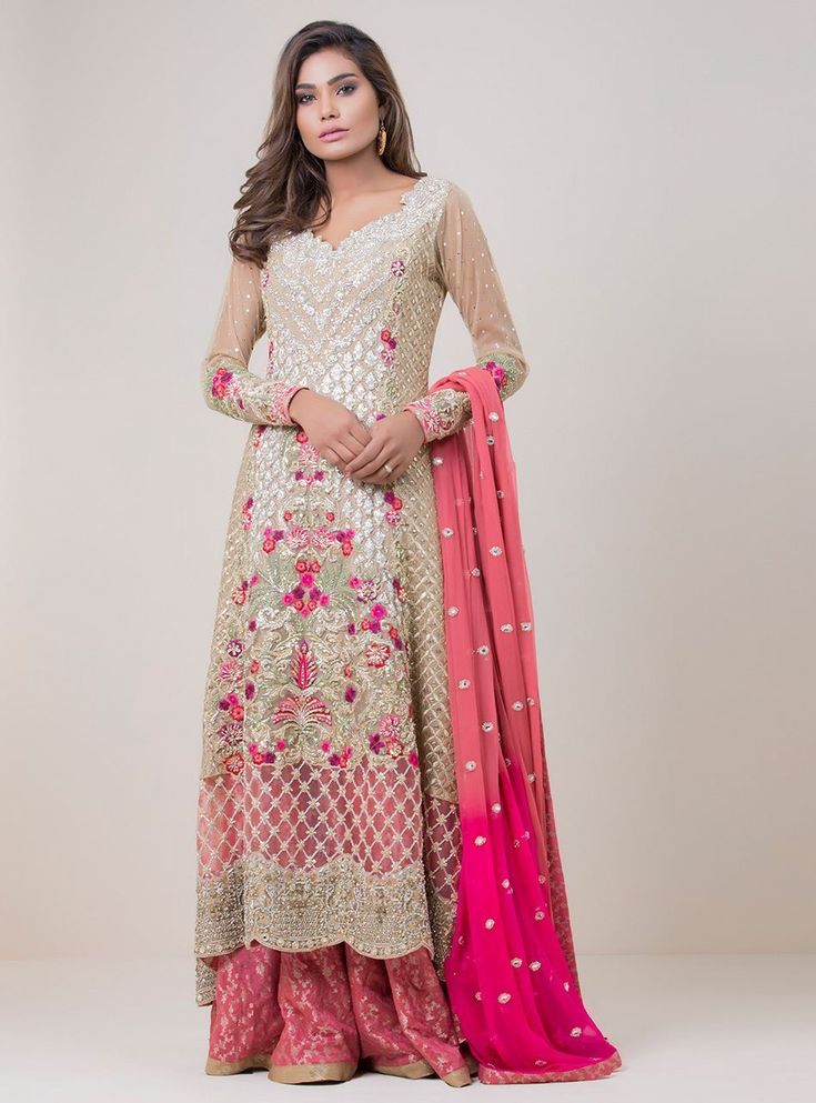 Beige and Pink Sharara Set Dhaka Pajama, Pink Sharara, Zainab Chottani, Pink Color Combination, Indian Lehenga Choli, Designer Bridal Lehenga, Lehenga Choli Online, Bridal Lehengas, Chiffon Collection