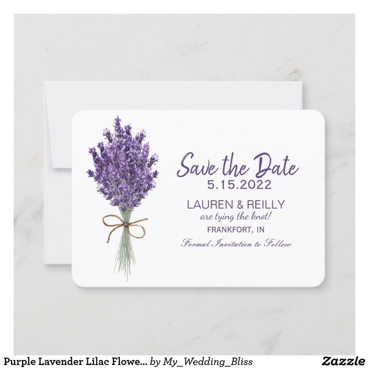 save the date card with lavender flowers