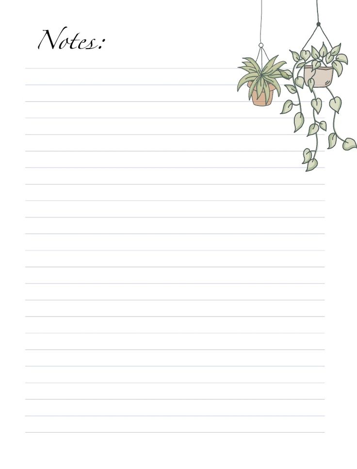 a notepad with plants hanging from it and the words notes written in cursive writing