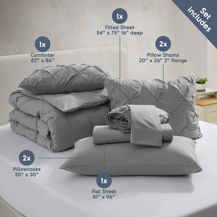 an image of a bed with pillows and sheets labeled in the following words, as well as instructions for how to put them together