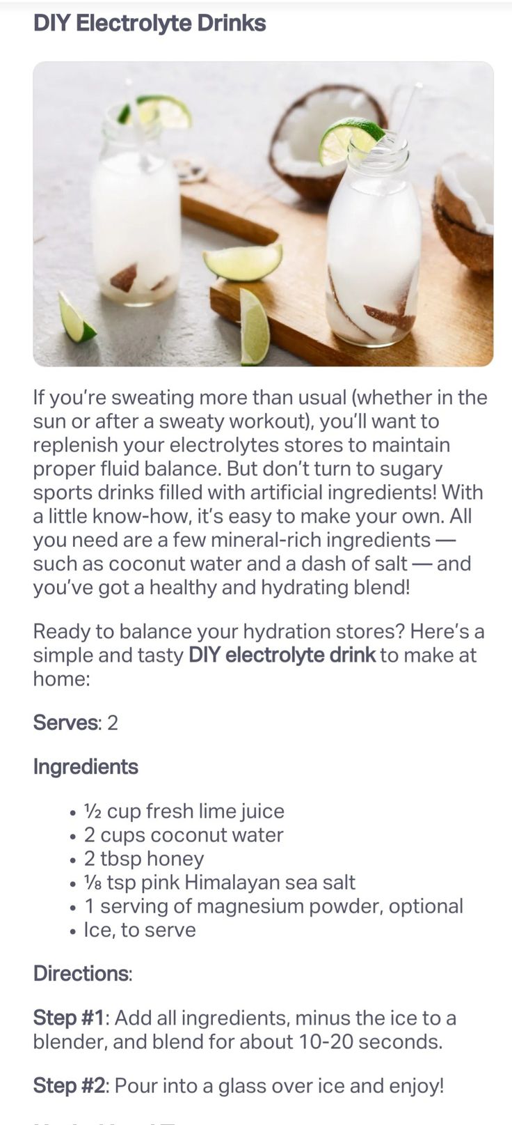 the recipe for diy electrolyte drinks is shown in this screenshote