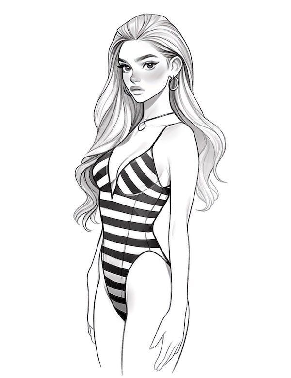 Barbie in swimsuit Barbie Coloring Pages For Kids, Barbie Sketch, Barbie Coloring Book, Printable Barbie, Drawing Girls, Our Mindful Life, Fashion Coloring Book, Witch Coloring Pages, Barbie Drawing