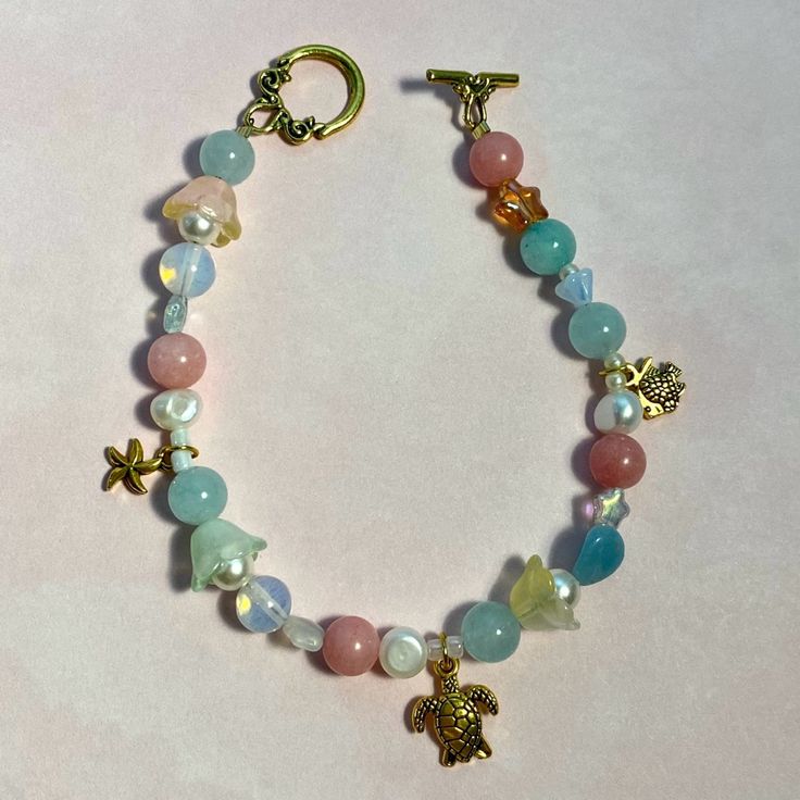 8 And A Half Inches In Length. Beachy Bracelets Beads, Bead And Charm Bracelet, Unique Bead Bracelets, European Beads Bracelet, Ocean Charm Bracelet, Mermaidcore Bracelet, Beach Inspired Jewelry, Beaded Bracelet Color Combos, Ocean Themed Bracelets