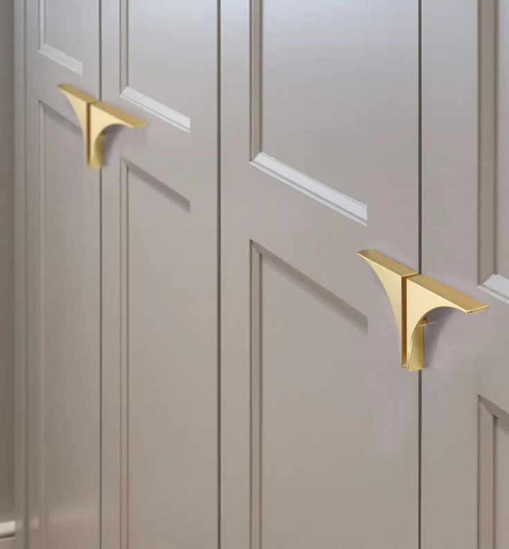 two gold handles on the front doors of a house