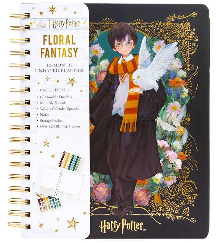 a spiral notebook with an image of harry potter