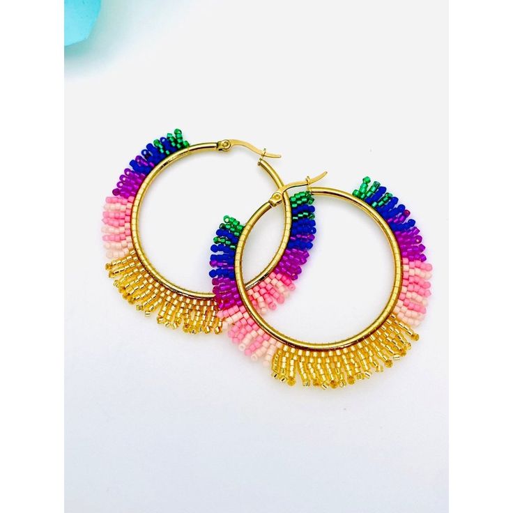 1.5” Gold Hoop Adorned With Beautiful Baroque Pearl Beads In Tiny But Vibrant Colors - Festive, Bright And Happy!! Lightweight Enough For Everyday Wear. Boho Style, Vintage Gold Setting. New Gift With Purchase Adjustable Hoop Beaded Earrings For Party, Colorful Beaded Hoop Earrings For Party, Bohemian Small Hoop Beaded Earrings For Party, Bohemian Beaded Hoop Earrings For Party, Bohemian Hoop Beaded Earrings For Party, Bohemian Party Hoop Beaded Earrings, Bohemian Colorful Beads Hoop Earrings For Gift, Pink Hoop Beaded Earrings For Festival, Bohemian Rainbow Beaded Hoop Earrings