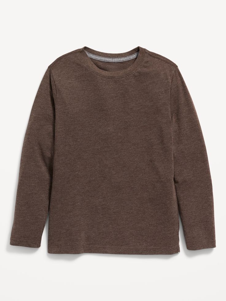 Softest Long-Sleeve Solid T-Shirt for Boys | Old Navy Casual Long Sleeve T-shirt For Winter, Fall Crew Neck Tops With Double-needle Sleeve, Solid Crew Neck Long Sleeve Top For Fall, Brown Long Sleeve Flannel Shirt, Stretch Brown Long Sleeve Tops, Brown Stretch Long Sleeve Top, Casual Long Sleeve Sweater With Double-needle Sleeve, Basic Long Sleeve Crew Neck Top For Fall, Casual Long Sleeve Stretch T-shirt