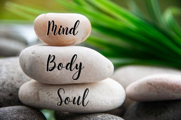 Mind body and soul words engraved on zen... | Premium Photo #Freepik #photo #spa-flower #energy-healing #spa-stone #spa-background Zen Astetic, Spa Mood Images, Zen Vibe Photos For Some Calm, Spa Wallpaper Zen, Namaste Images, Healing Photos, Meditation Images Beautiful, Spa Images Relaxing, Spa Pictures