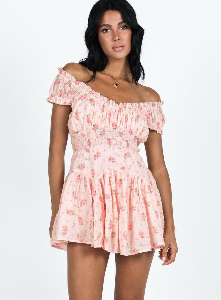 Anastasiya Mini Dress Pink Summer Off-shoulder Mini Dress With Smocked Back, Off-shoulder Mini Dress With Smocked Bodice For Day Out, Summer Cotton Off-shoulder Mini Dress, Pink Off-shoulder Mini Dress With Ruffle Hem, Off-shoulder Pink Mini Dress With Ruffle Hem, Flirty Off-shoulder Mini Dress With Smocked Back, Spring Cotton Off-shoulder Dress, Flirty Off-shoulder Dress With Smocked Back, Spring Off-shoulder Cotton Mini Dress